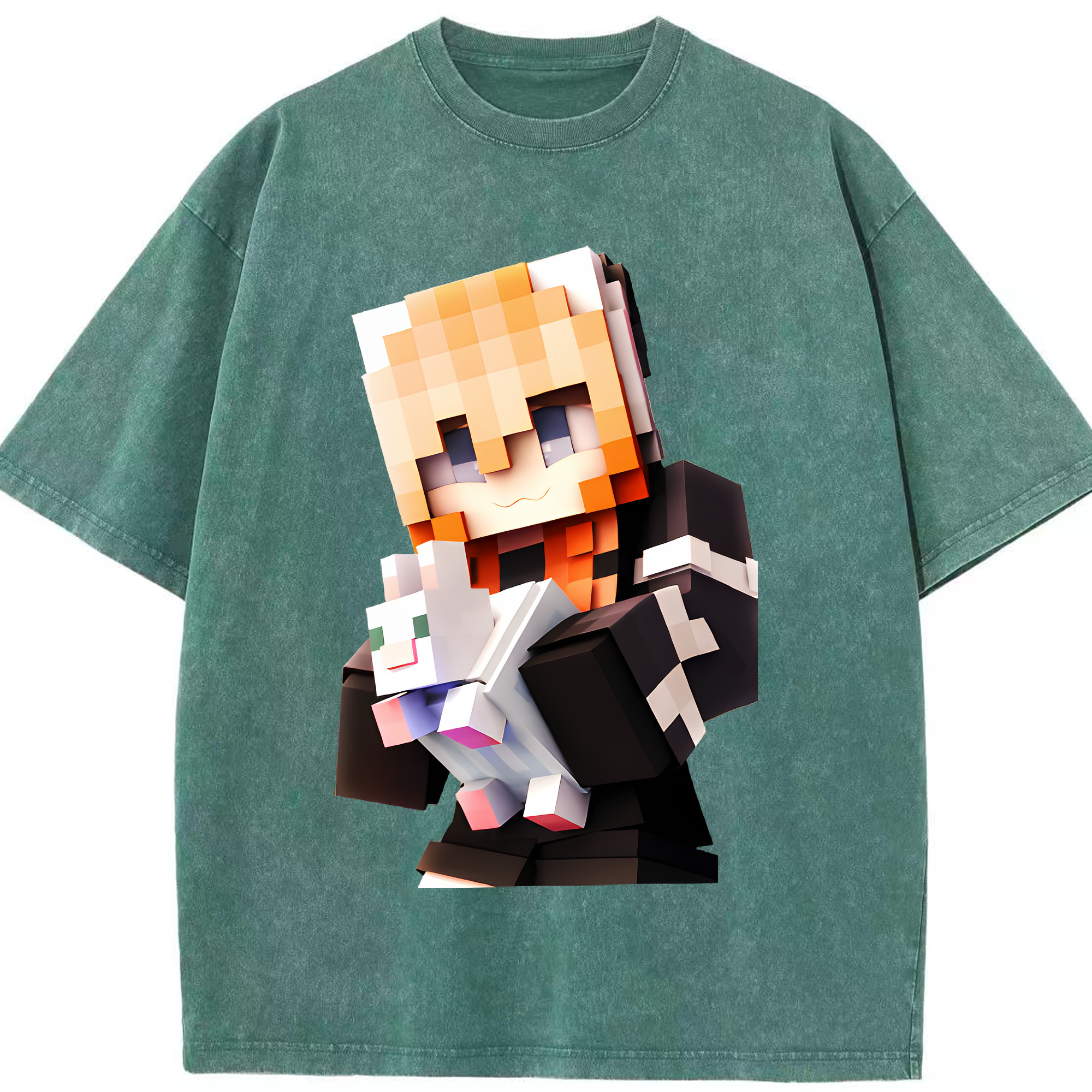 （画像用） マインクラフト ブロックの世界 Minecraft MC Block world 綿100% ヴィンテージ風 半袖Tシャツ（フロントプリント）